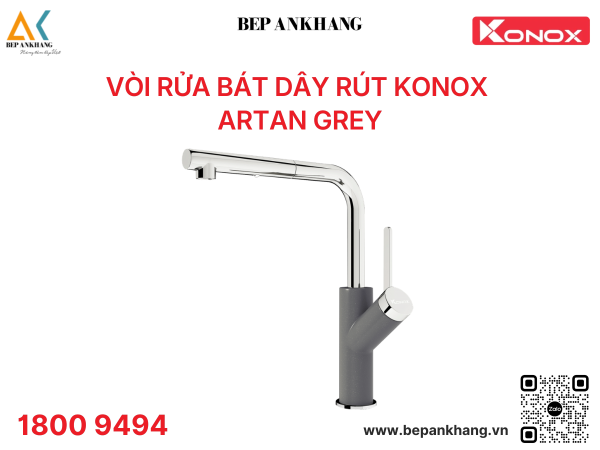Vòi rửa bát Konox dây rút Artan Grey